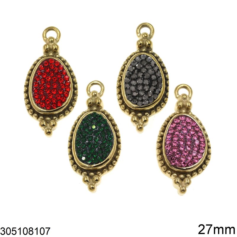 Stainless Steel Pearshape Pendant with Rhinestones 27mm
