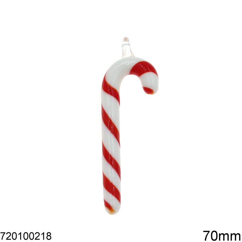 Murano Glass Pendant Christmas Candy Cane 70mm, White Red