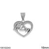 Silver 925 Heart Pendant with Zircon and "Mom" 16mm