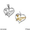 Μενταγιόν Ασημένιο 925 Καρδιά με Ζιργκόν και "Mom" 17mm