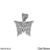 Silver 925 Pendant Butterfly with Zircon 13x15mm