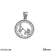 Silver 925 Pendant Circle Mom with Baby Trolley and Zircon 18mm
