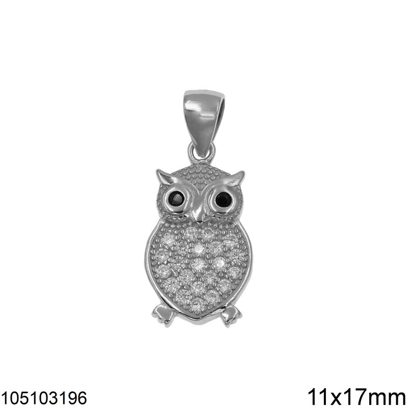 Silver 925 Pendant Owl with Zircon 11x17mm