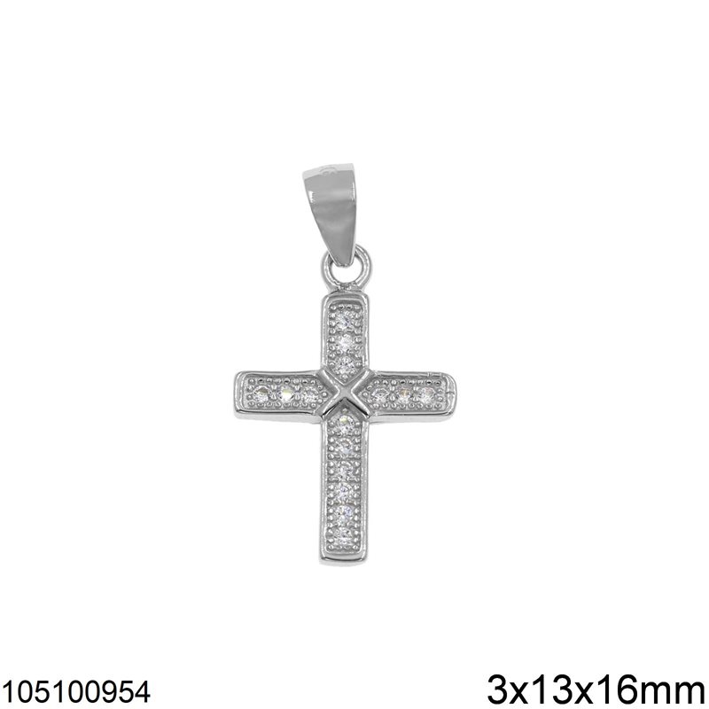 Silver 925 Pendant Cross with Zircon 3x13x16mm