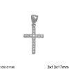 Silver 925 Pendant Cross with Zircon 3x13x17mm