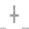 Μενταγιόν Ασημένιο 925 Σταυρός με Ζιργκόν και Καρδιές 12x17mm
