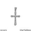 Silver 925 Pendant Cross with Zircon Rombus 3.5x17x25mm