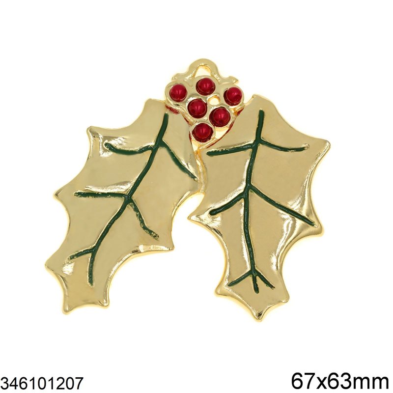 New Years Lucky Charm Mistletoe with Enamel and Pearls 67x63mm