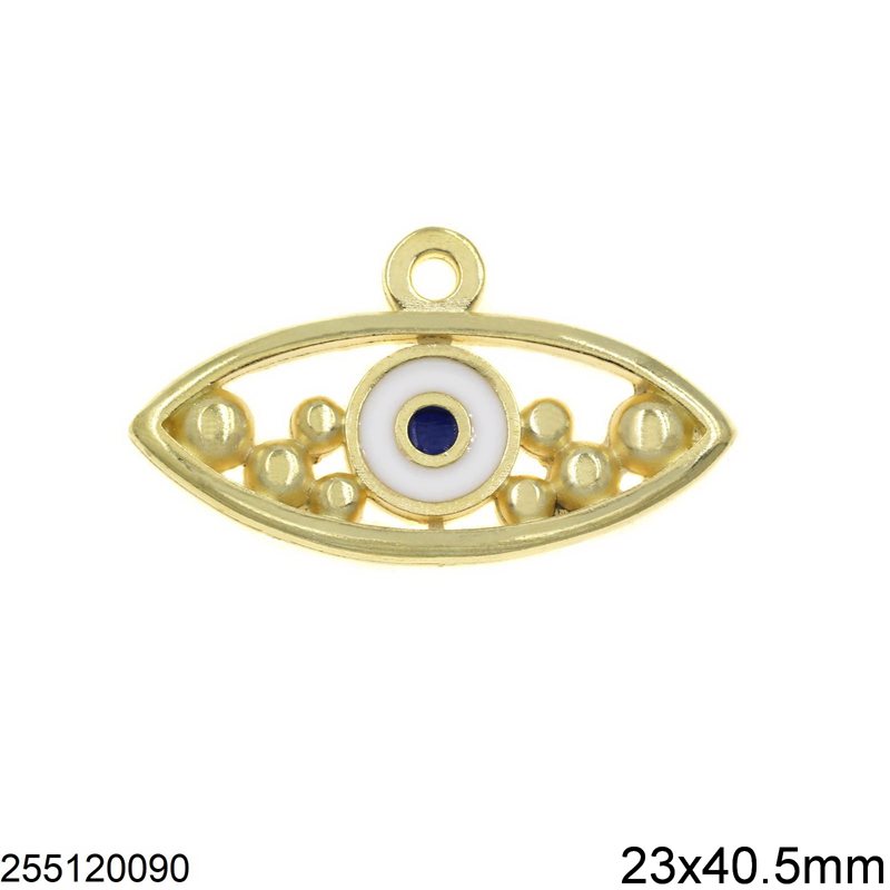 New Years Lucky Charm Evil Eye with Enamel  23x40.5mm