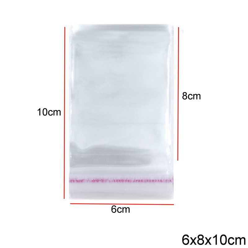 Plastic Transparent Packing Bag with Sticker 6x8x10cm, 317pieces/100gr