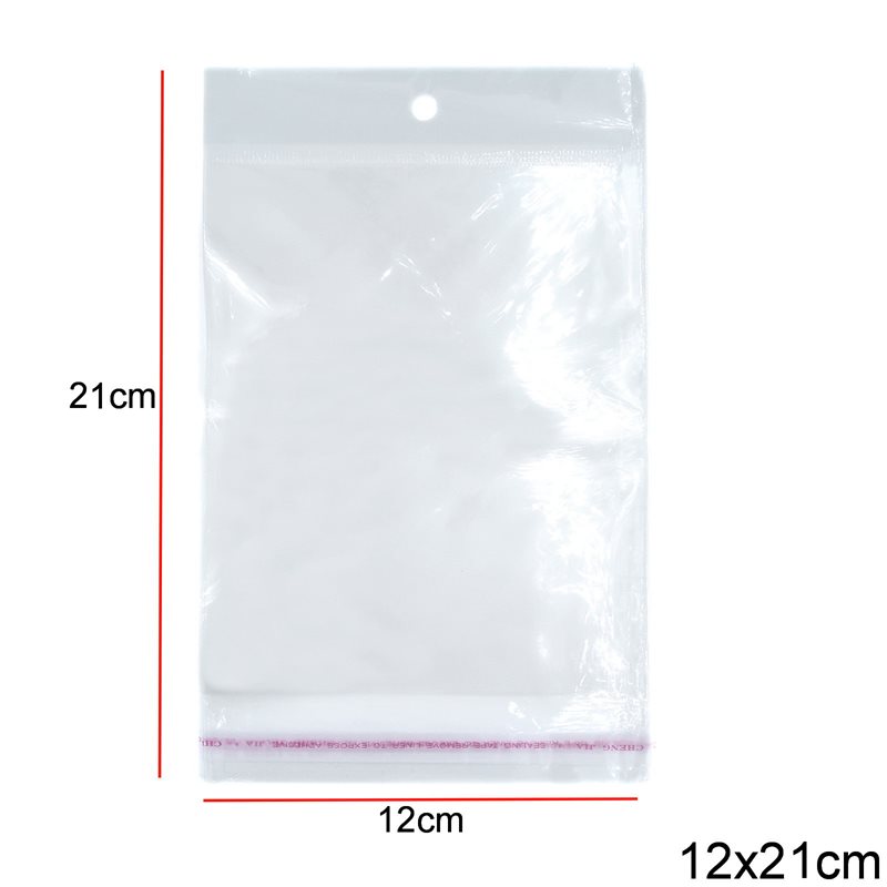 Σακουλάκι Πλαστικό με Κρέμασμα : Αυτοκόλλητο 12x21cm, 75τεμάχια/100γρ
