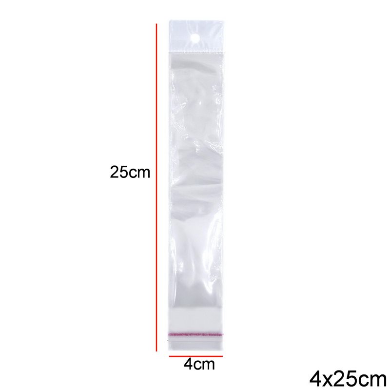 Σακουλάκι Πλαστικό με Κρέμασμα & Αυτοκόλλητο 4x25cm, 180τεμάχια/100γρ