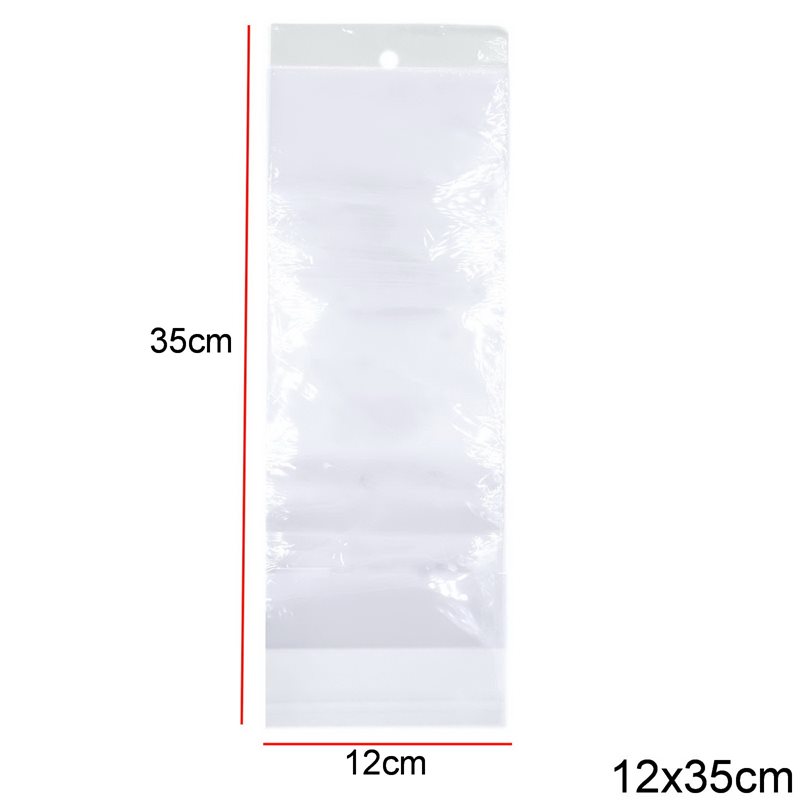 Plastic Transparent Packing Bag with Hang Hole & Sticker 12x35cm, 43pieces/100gr