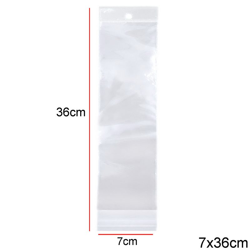 Plastic Transparent Packing Bag with Hang Hole & Sticker 7x36cm, 69pieces/100gr