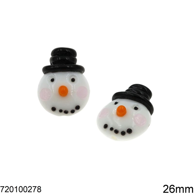 Glass Bead Snowman 26mm with Hole 1.5mm