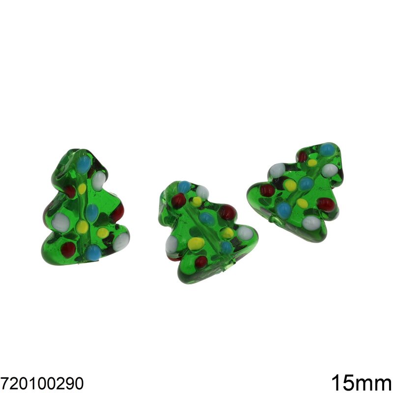 Glass Bead Christmas Tree 15mm with Hole 1.5mm