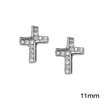Silver 925 Earrings Cross with Zircon 11mm