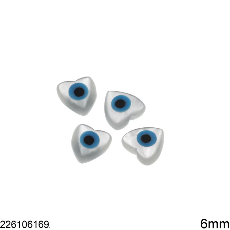 Mop-shell Heart Evil Eye Bead 6mm, Not Drilled