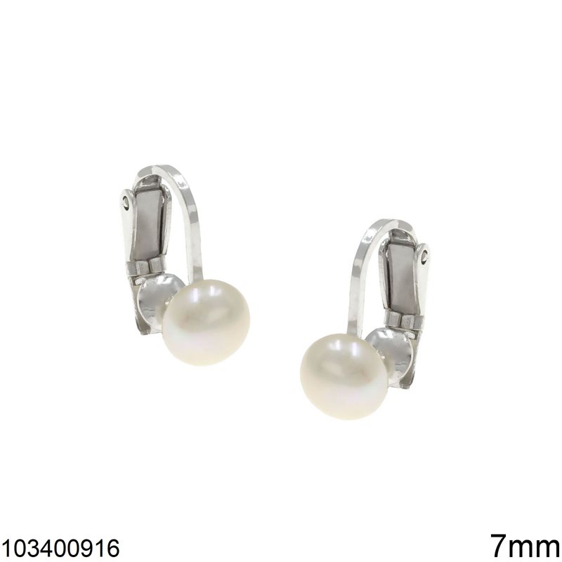 Silver 925 Clip-on Earring with Freshwater Pearl 7mm