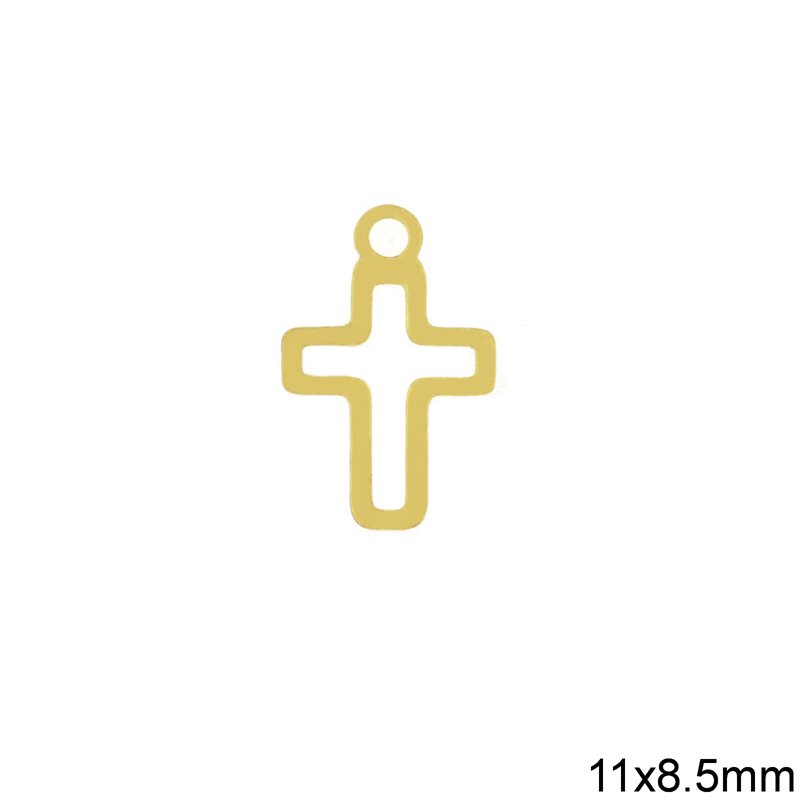 Brass Stamped Pendant Cross 11x8.5mm, Gold plated NF