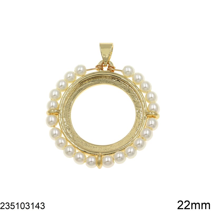 Brass Pendant Cup with Pearls Open Bottom 22mm , Gold