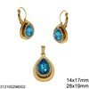 Stainless Steel Set of Necklace 28x19mm & Hook Earrings 14x17mm with Pearshape Rhinestone 