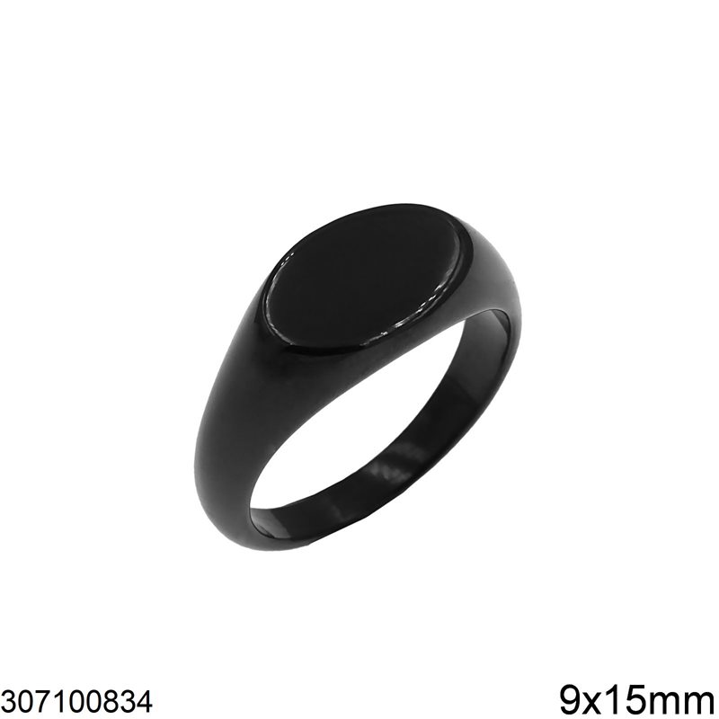 Δαχτυλίδι Ανδρικό Ατσάλινο με Οβάλ Πλάκα 9x15mm