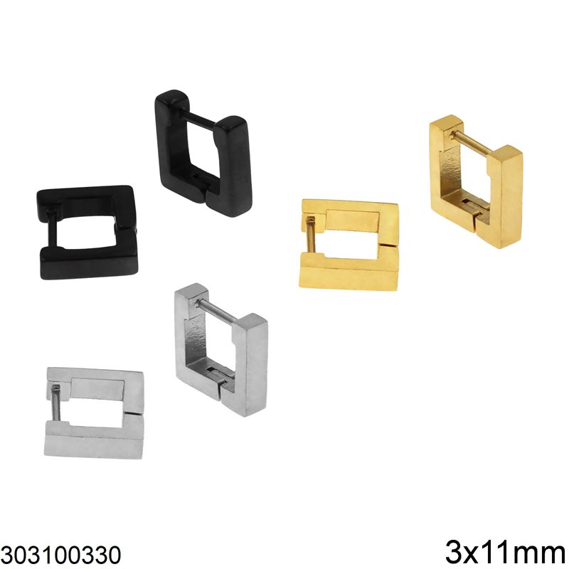 Stainless Steel Hoop Square Earrings 3x11mm