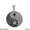 Stainless Steel Pendant Disk Yin Yang with Stones 37mm