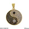 Stainless Steel Pendant Disk Yin Yang with Stones 37mm