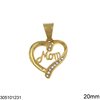 Stainless Steel Pendant Heart "Mom" with Stones 20mm, Gold
