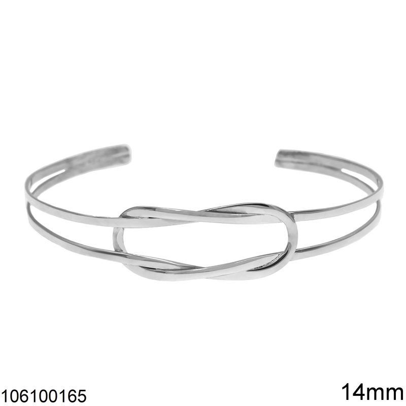 Silver 925 Bracelet Double Wire with Grid Open 14mm
