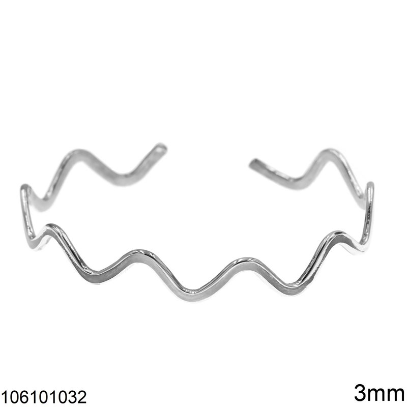 Silver 925 Bracelet Wavy Wire Open 3mm