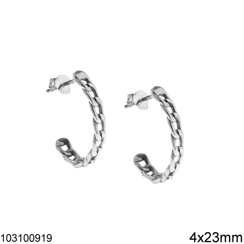 Silver 925 Stud Earrings Chain 4x23mm, Oxidised