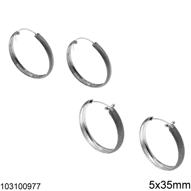 Silver 925 Hoop Earrings 5x35mm 