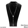 Silver 925 Rosary Necklace Chain with Ball 6mm, Oval Icon and Cross 25x15mm