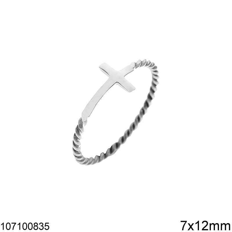Δαχτυλίδι Ασημένιο 925 Βέρα Στριφτή με Σταυρό 7x12mm