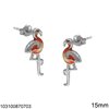 Silver 925 Earrings Flamingo with Enamel 15mm