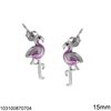 Silver 925 Earrings Flamingo with Enamel 15mm