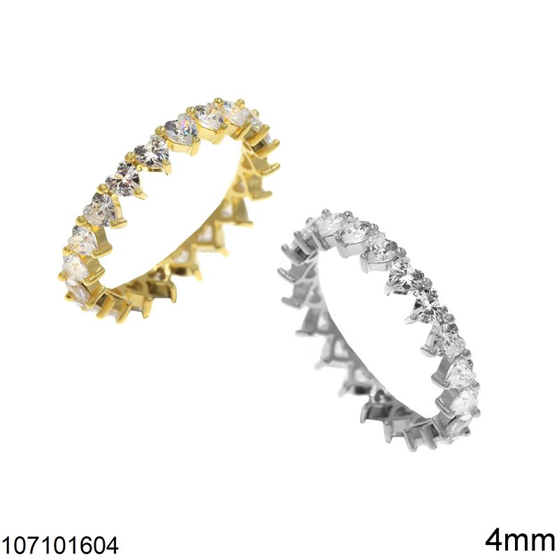 Δαχτυλίδι Ασημένιο 925 με Καρδιές 4mm