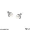 Silver 925 Stud Earrings Rosette with Zircon and Freshwater Pearl 10mm