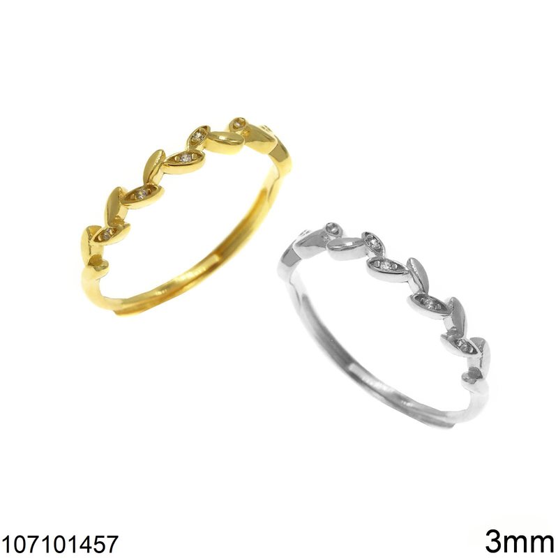 Δαχτυλίδι Ασημένιο 925 Φύλλα με Ζιργκόν Ανοιγόμενο 3mm