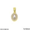 Silver 925 Oval Rosette Pendant with Zircon 7x10mm