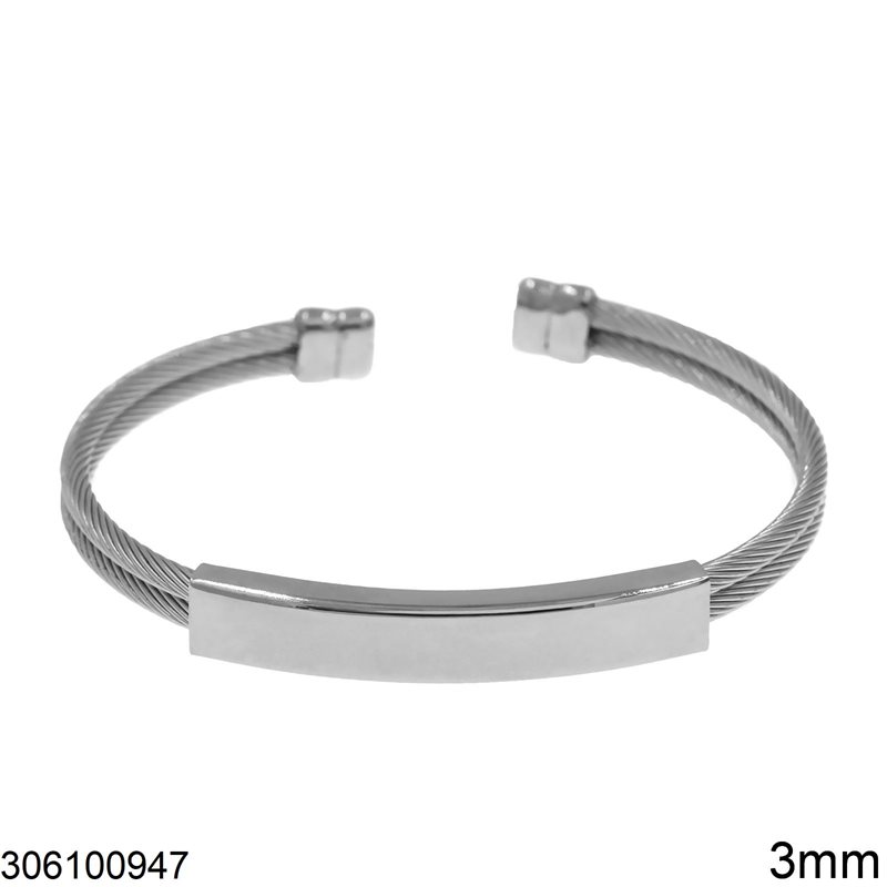 Stainless Steel Bracelet Double Wire 3mm with Tag 7x41mm