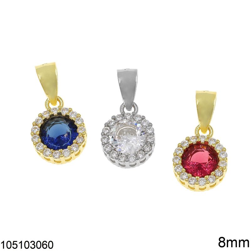 Silver 925 Round Rosette Pendant with Zircon 8mm