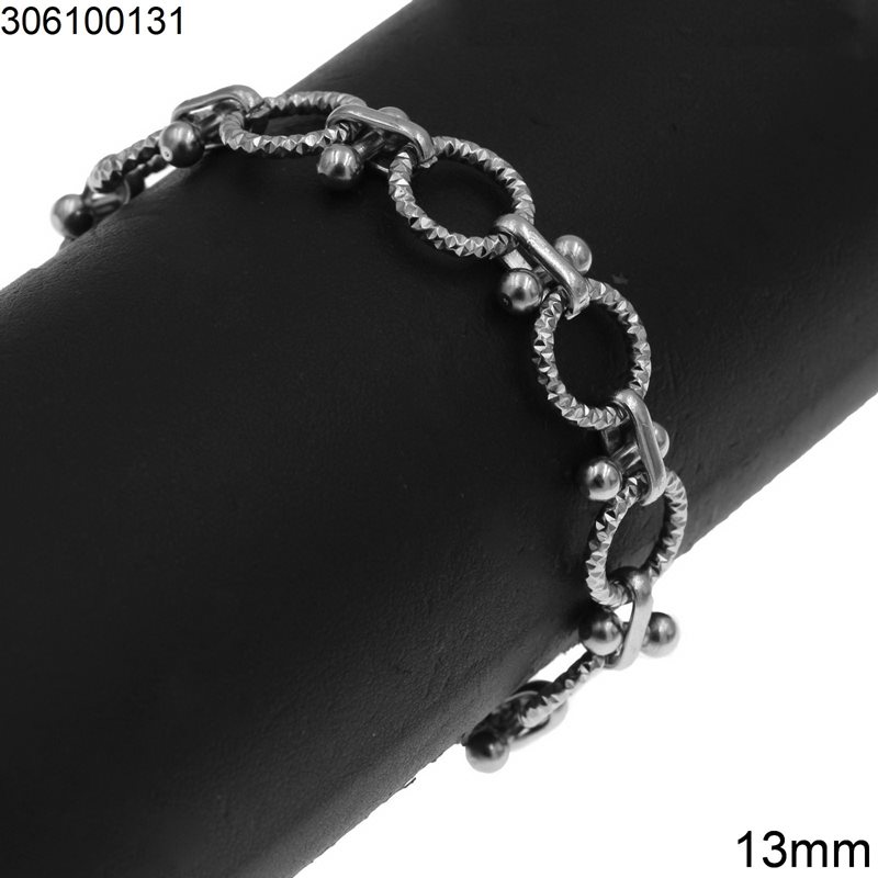 Stainless Steel Bracelet Round Diamond Cut Hoops 13mm