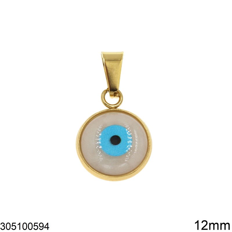 Stainless Steel Pendant Shell Evil Eye 12mm, Gold