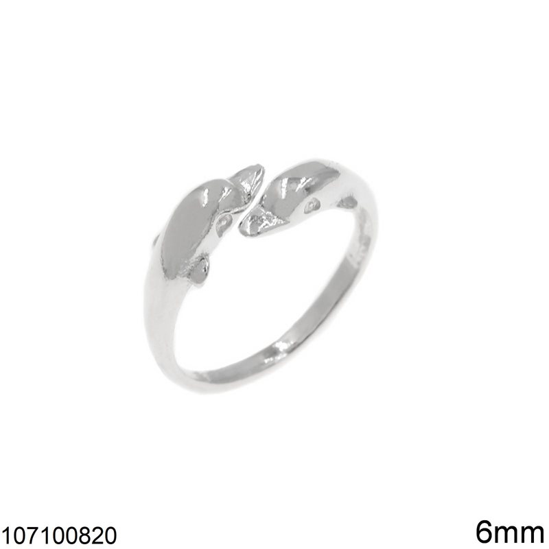 Silver 925 Ring with Dolphins 6mm