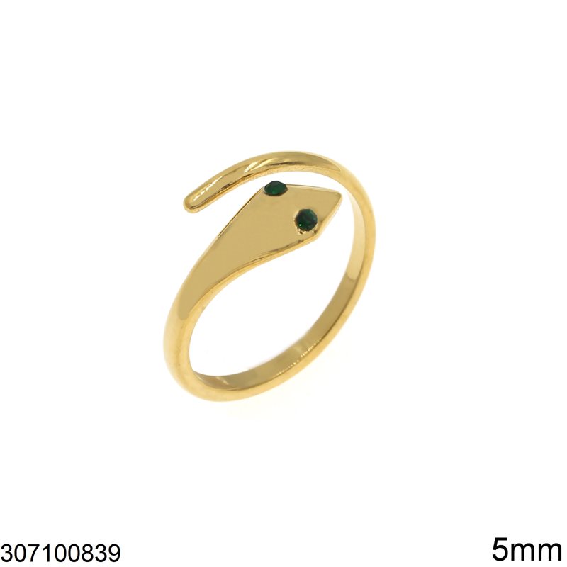 Δαχτυλίδι Ατσάλινο Φίδι με Πέτρες 5mm, Χρυσό
