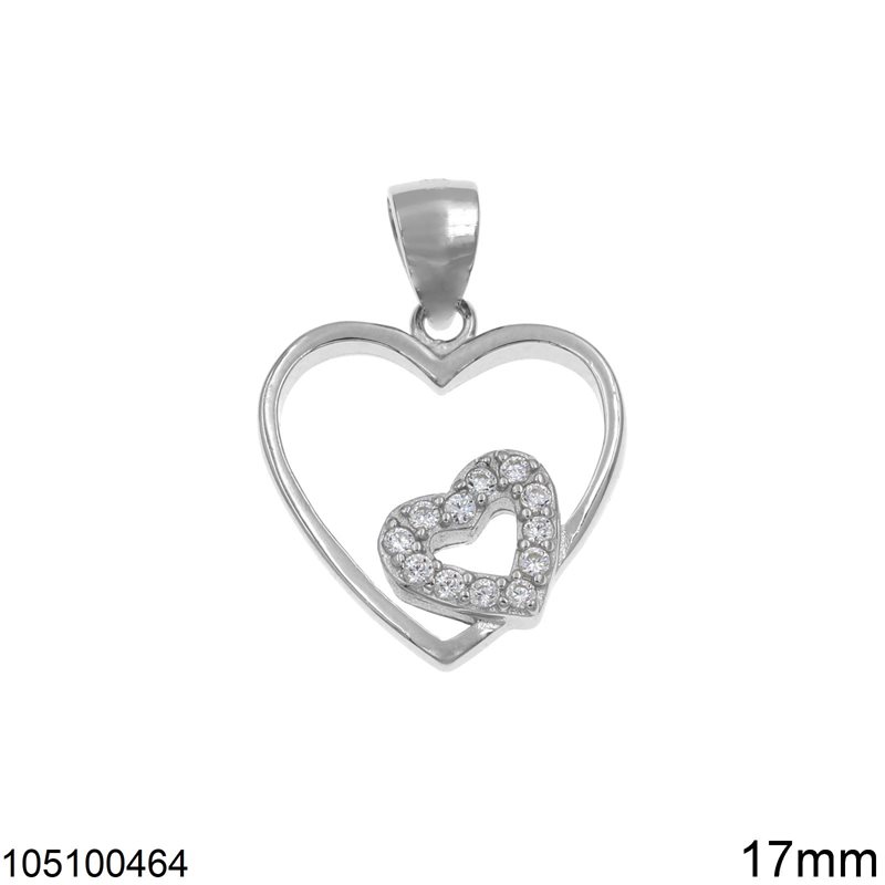 Silver 925 Pendant Heart with Zircon 17mm